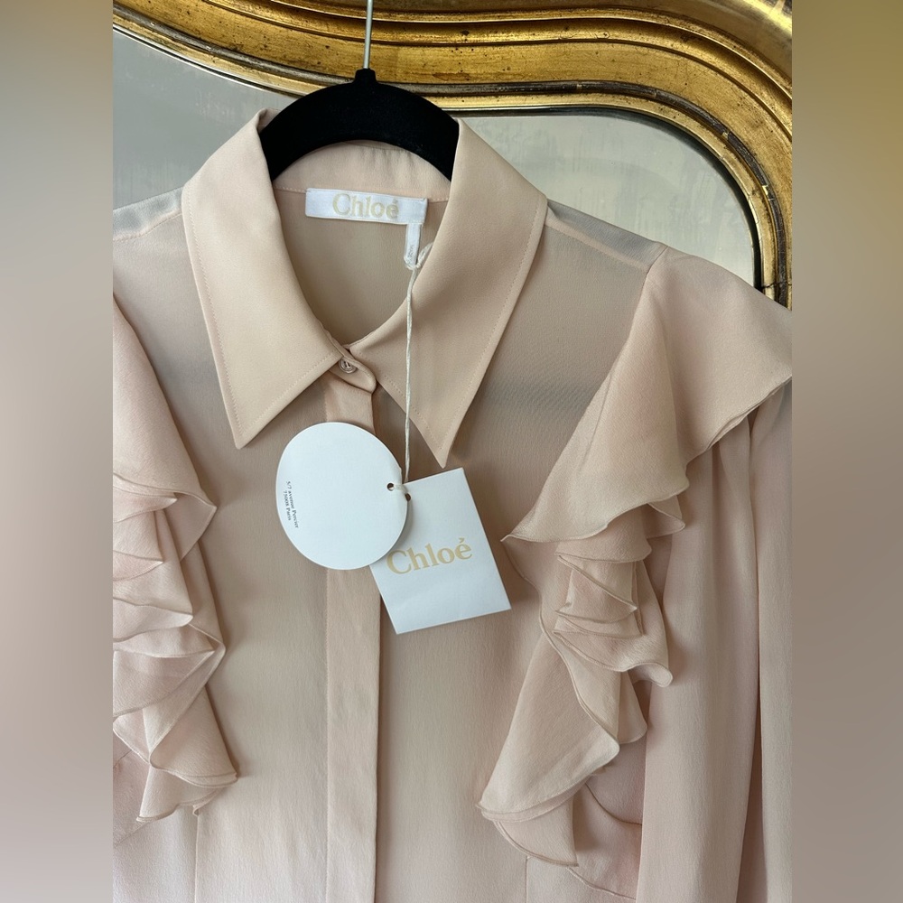 Chloe blush pink silk Ruffle Blouse 34 NWT new